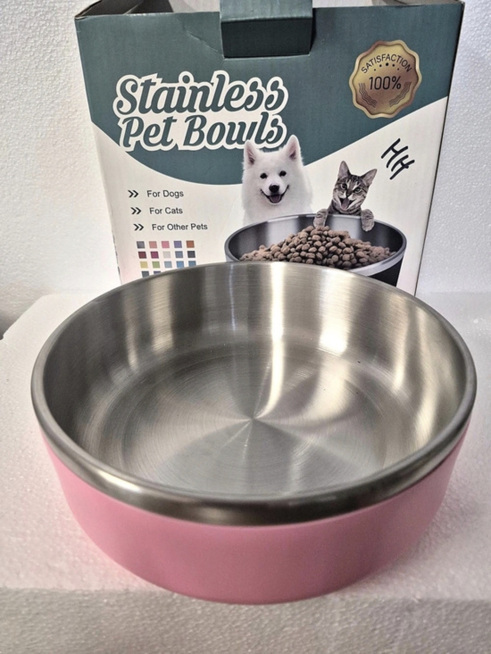 Stainless Steel Dog Bowl in Pink
